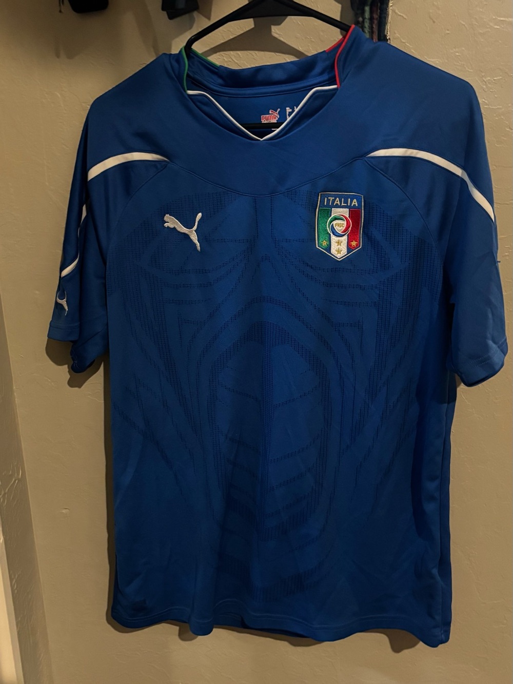 Puma Italy Italia Soccer Jersey Mens L 4 Star FIGC Gli Azzurri Blue 2008 Era